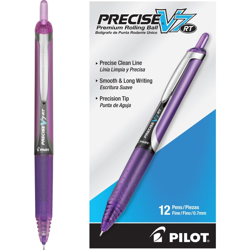 Pilot Precise V7 RT Refillable & Retractable Liquid Ink Rollerball Pens, Purple Ink Pens, Fine Point (0.7 mm), 12-Pack - Ideal for School, Journaling, and Office Writing - Image 1